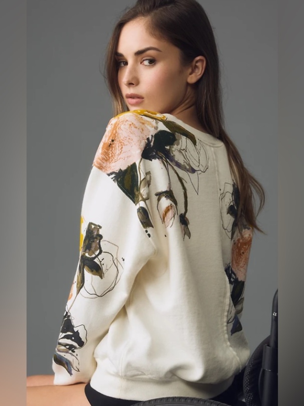 Pilcro - Anthropologie The Niki Bubble Cream Floral Sweatshirt Women's Size L - Picture 15 of 16